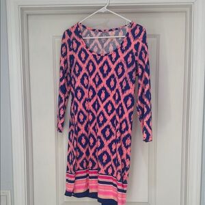 Lilly Pulitzer Pink and Blue Patterned Long Sleeve Dress